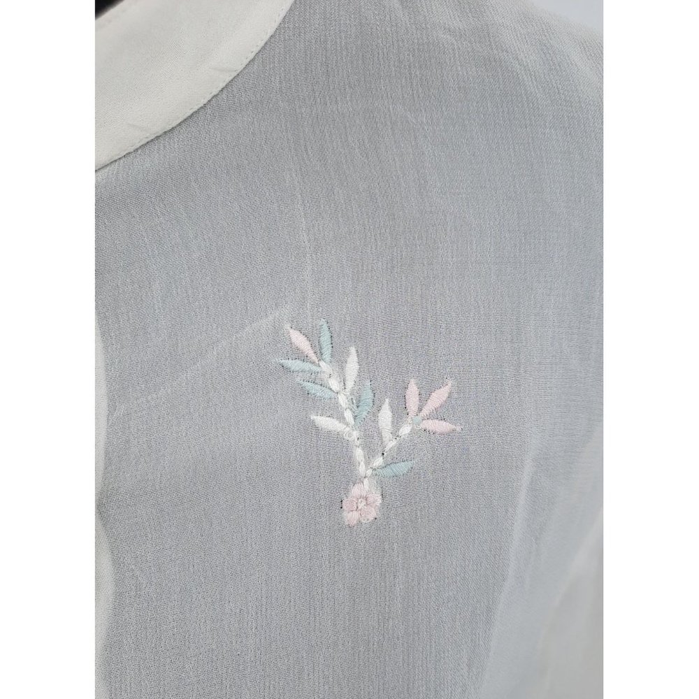 VTG 80s Smithsonian Institution Sheer Chiffon Embroidered Scalloped Hem Blouse M - Picture 7 of 11